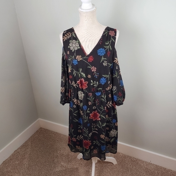 Signature Collection Women’s Chiffon Cold Shoulder Floral Dress Size Large - Picture 1 of 9